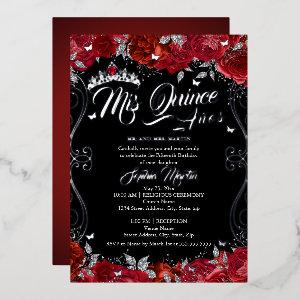 Floral Ruby Red Black Mis Quince Quinceanera  Foil