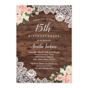 Floral Rustic Wood Lace 15th Birthday