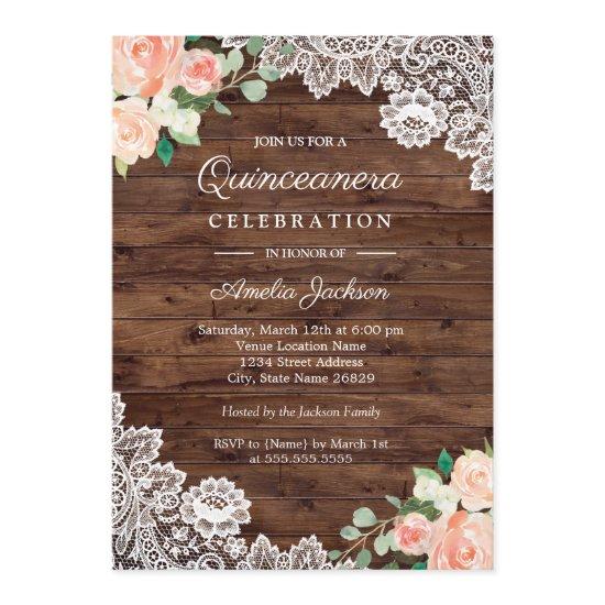 Floral Rustic Wood Lace Quinceanera