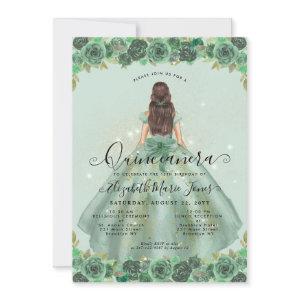 Floral Sage Green Gold Glam Princess Quinceanera