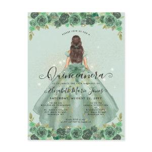 Floral Sage Green Gold Glam Princess Quinceanera Postcard