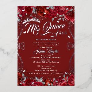 Floral Scroll Ruby Red Mis Quince Quinceanera  Foil