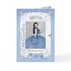 Floral Silver Baby Blue Quinceañera Photo Folded