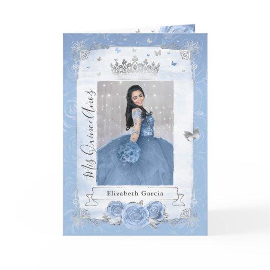 Floral Silver Baby Blue Quinceañera Photo Folded