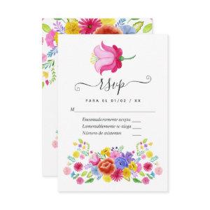 Floral Spanish Fiesta Quinceañera RSVP Card