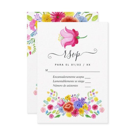 Floral Spanish Fiesta Quinceañera RSVP Card