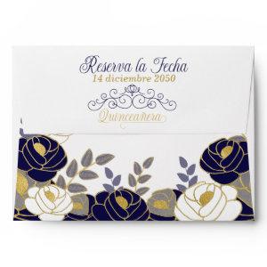 Floral Spanish Quinceanera Navy Blue Envelope