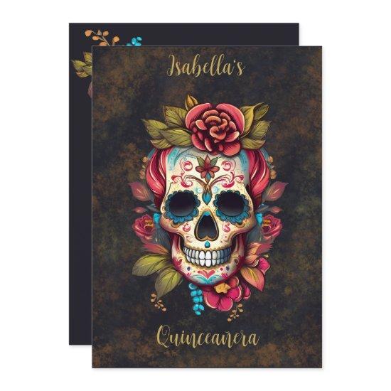 Floral Sugar Skull Quinceanera Birthday English