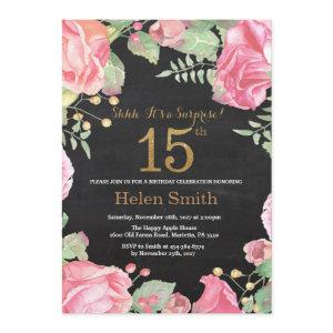Floral Surprise 15th Birthday Gold Glitter