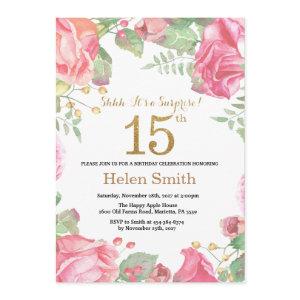 Floral Surprise 15th Birthday Gold Glitter