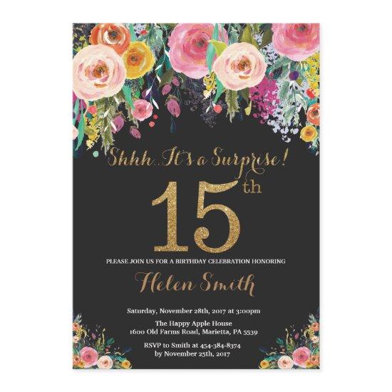 Floral Surprise 15th Birthday  Gold