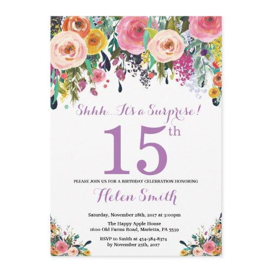 Floral Surprise 15th Birthday  Purple