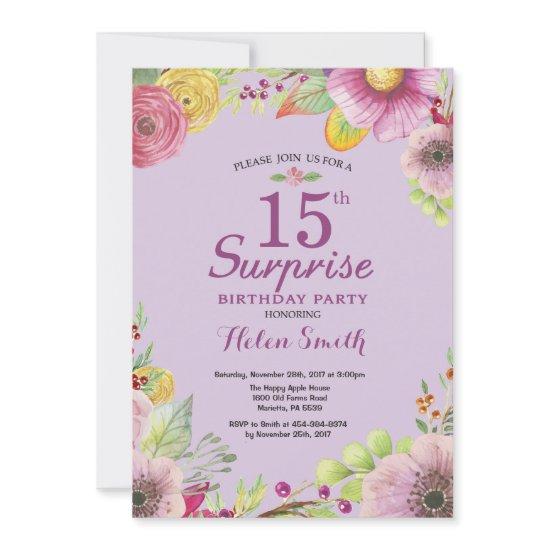 Floral Surprise 15th Birthday  Purple