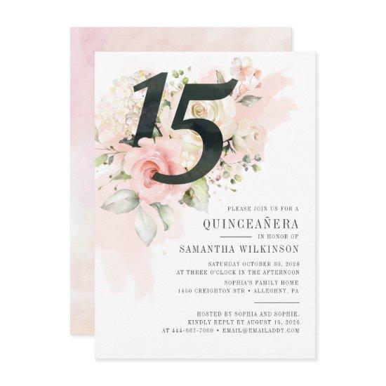 Floral Watercolor Quinceanera 15th Birthday Party