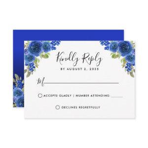 Floral Watercolor Royal Blue Quinceanera RSVP Card