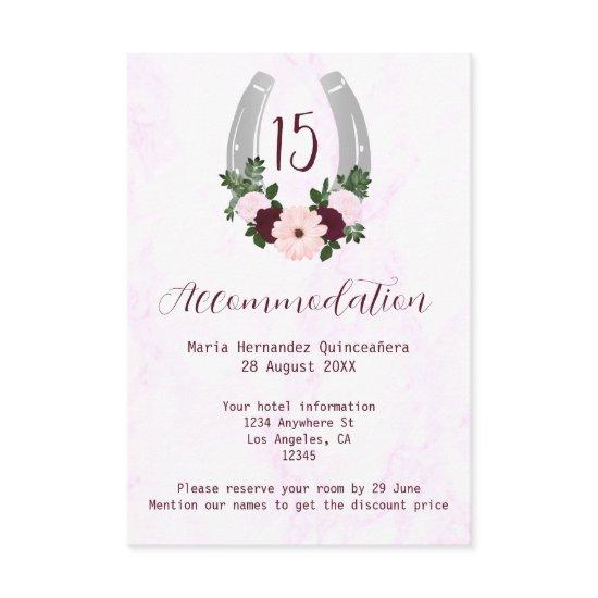 Floral Western Horseshoe Quinceanera Accommodation Enclosure Card