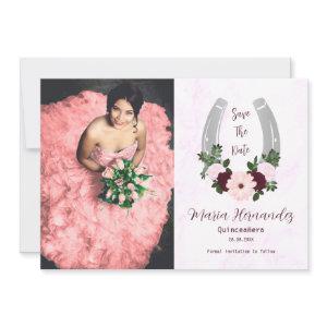 Floral Western Horseshoe Quinceanera Save The Date