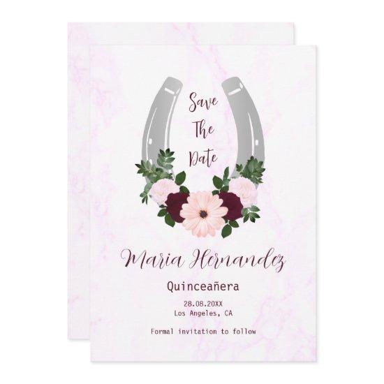 Floral Western Horseshoe Quinceanera Save The Date