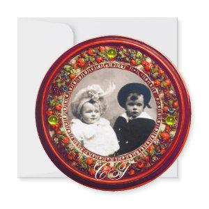 FLORENTINE RENAISSANCE RED FLORAL CROWN MONOGRAM