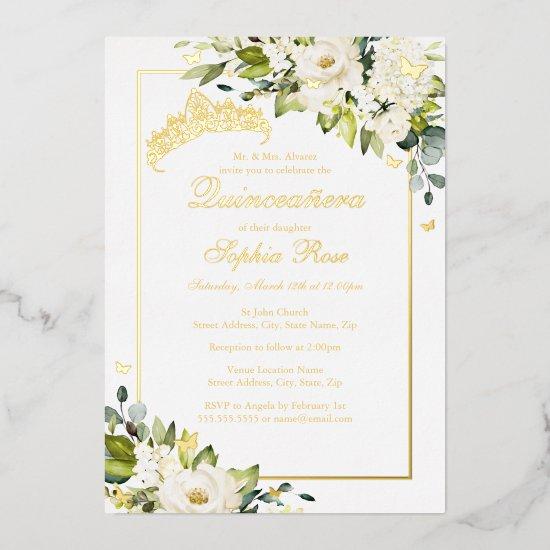 Flower Golden Butterfly Quinceanera  Foil