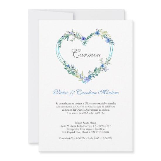 Flower Heart in Blue for Quinceañera