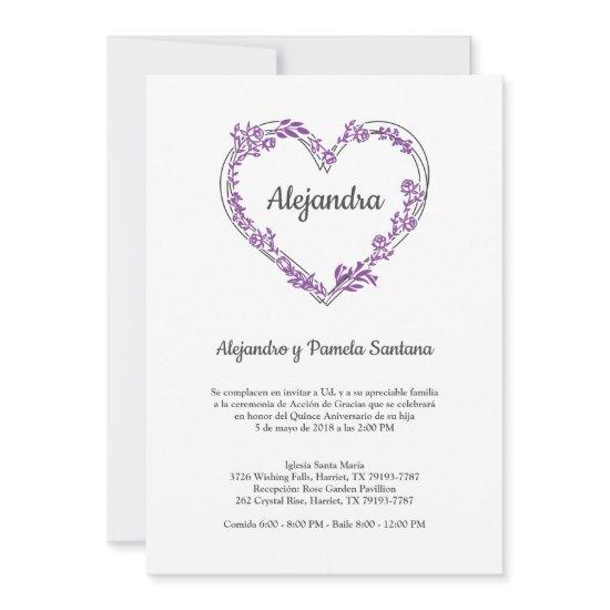 Flower Heart in Morado for Quinceañera