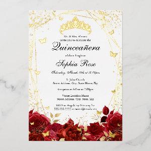 Flower Red Gold Tiara Quinceanera  Foil