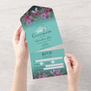 Flowers and Butterfly Quinceanera Blue All In One