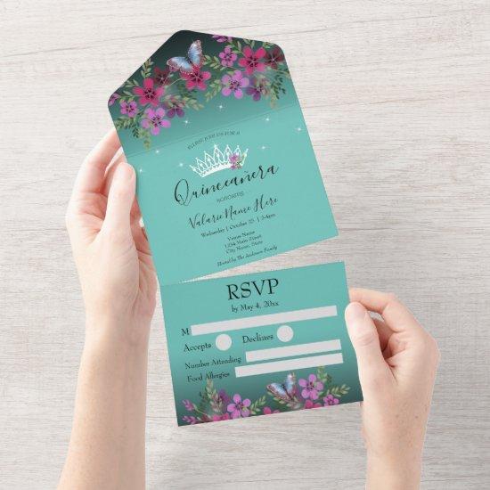Flowers and Butterfly Quinceanera Blue All In One