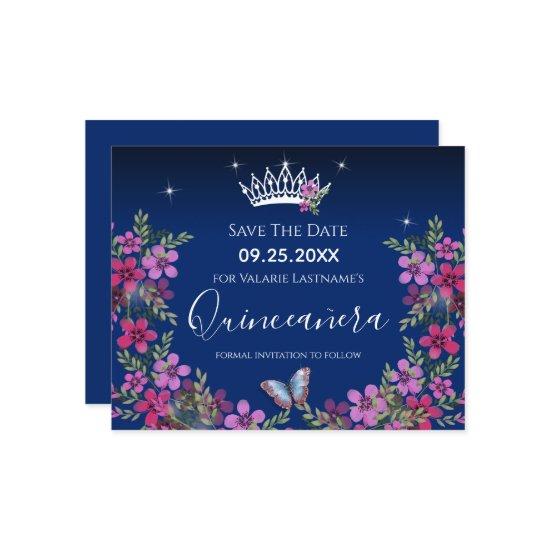 Flowers and Butterfly Quinceanera Save the Date