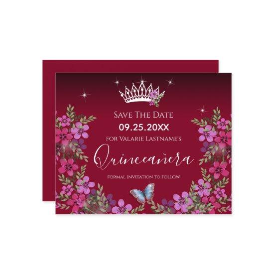 Flowers and Butterfly Quinceanera Save the Date