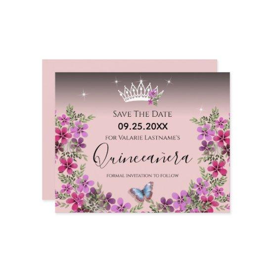 Flowers and Butterfly Quinceanera Save the Date