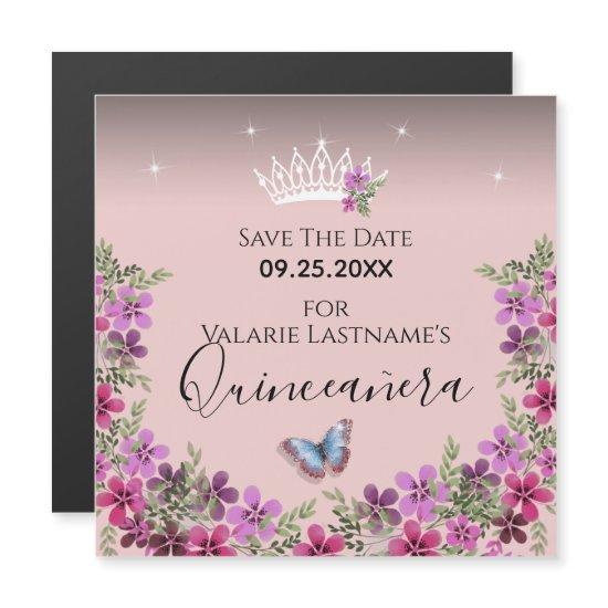 Flowers and Butterfly Quinceanera Save the Date