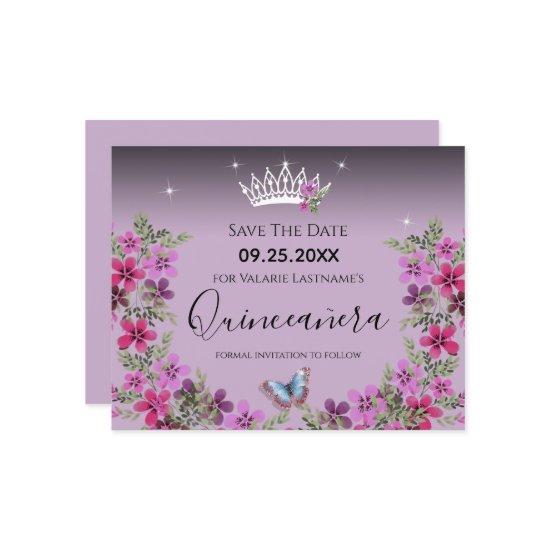 Flowers and Butterfly Quinceanera Save the Date