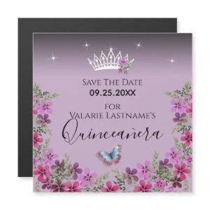 Flowers and Butterfly Quinceanera Save the Date