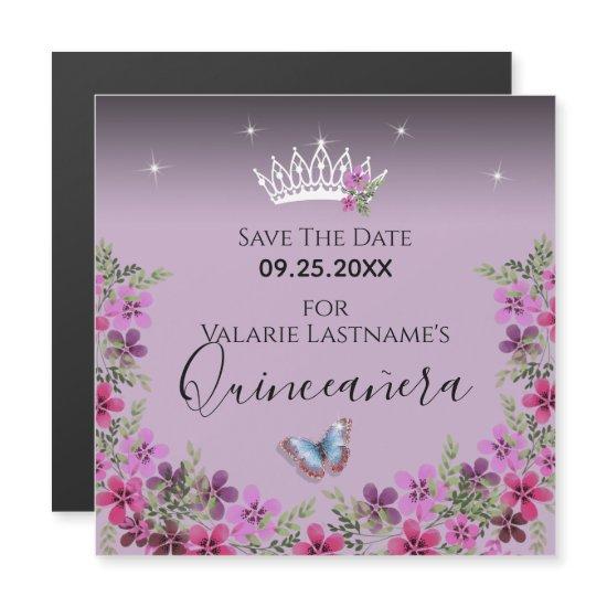 Flowers and Butterfly Quinceanera Save the Date