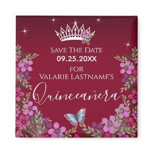 Flowers and Butterfly Quinceanera Save the Date Ma Magnet