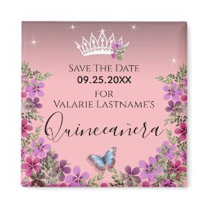 Flowers and Butterfly Quinceanera Save the Date Magnet