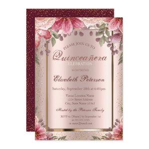 Flowers Confetti Rose Gold,Burgundy  Quinceañera