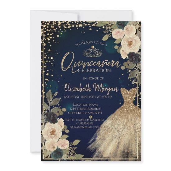 Flowers,Diamonds,Dress Blue Quinceañera