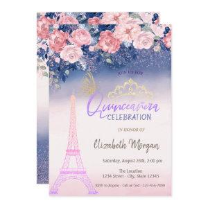 Flowers,Eiffel Tower Butterfly Ombre Quinceanera
