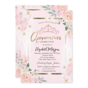 Flowers Gold Frame Pink Roses Quinceañera