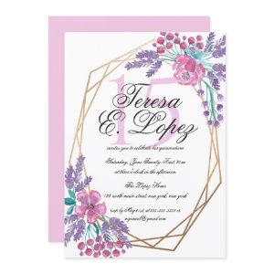 Flowers Gold Terrarium Watercolor Quinceañera