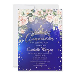 Flowers Gold Tiara Diamonds Blue Quinceañera