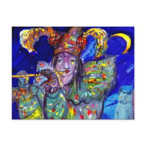 FLUTIST IN BLUE Carnival Masquerade  Postcard