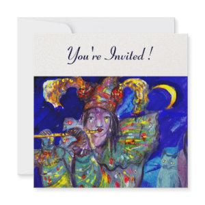 FLUTIST IN BLUE Champagne Birthday Party Invite