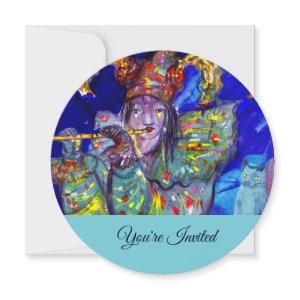 FLUTIST IN BLUE Champagne Birthday Party Invite