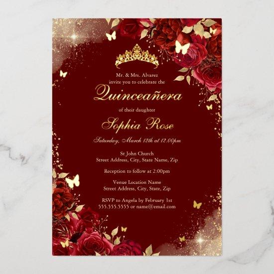 Foil Red Gold Butterfly Floral Quinceanera Foil