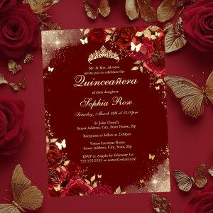 Foil Red Gold Butterfly Floral Quinceanera Foil
