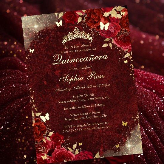 Foil Royal Red Gold Butterfly Floral Quinceanera Foil